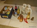 BOX WITH EASTER ITEMS. 2 COKE BOTTLES. PAIR OF CERAMIC 9