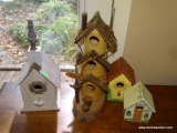 4 DECORATIVE BIRD HOUSES. TALLEST: 15