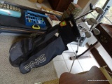 PING GOLF BAG WITH CLUBS: TAYLOR MADE AND CALLAWAY DRIVERS. CALLAWAY AND TAYLOR MADE WEDGES. ODYSSEY