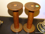 PAIR OF ANTIQUE WOODEN LOOM SPINDLES: 9