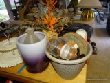 MISC. LOT OF PLANTERS. VASES. VASE WITH ARTIFICIAL FLOWERS.