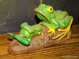 CAST IRON BANK OF 2 FROGS ON A LOG 8''X4''X4''