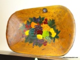 ANTIQUE MAPLE DOUGH BOWL WITH PAINTED INTERIOR: 24