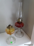 2 ANTIQUE OIL LAMPS: 1 IS A GREEK KEY: 9