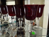 6 RUBY RED WINE GLASSES 7'' TALL