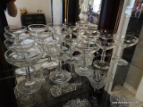 SHELF LOT OF 10 ETCHED GLASS MARTINI GLASSES