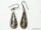 LADIES PAIR OF .925 STERLING SILVER TAXCO EARRINGS WITH INLAID ABALONE. THE EARRINGS ARE MARKED