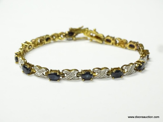 .925 STERLING SILVER GOLD VERMEIL BRACELET FEATURING 6 CTS OF SAPPHIRES & ACCENT DIAMONDS. MEASURES