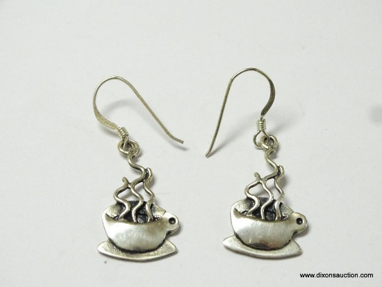 PAIR OF .925 STERLING SILVER COFFEE CUP EARRINGS, MARKED JC. MEASURES APPROX. 1" BY 1/2".