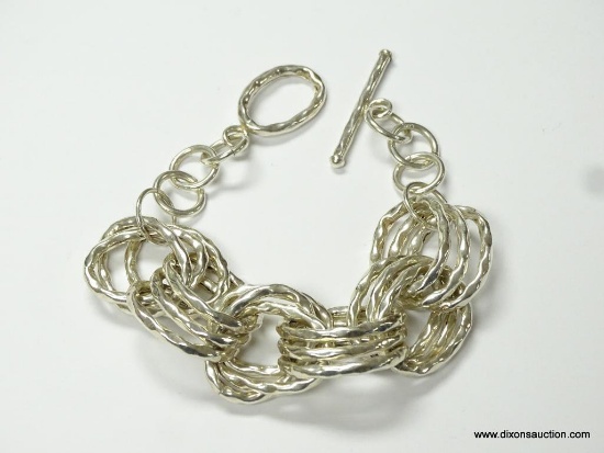 .925 STERLING SILVER LADIES DESIGNER TRIPLE LINK BRACELET. MEASURES APPROX. 9" LONG AND WEIGHS