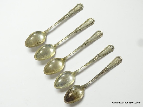 (5) REED & BARTON .925 STERLING SILVER "HERITAGE" DEMITASSE SPOONS. THEY MEASURES APPROX. 4" LONG &