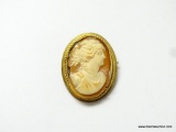 VINTAGE LADIES GOLD FILLED CAMEO BROOCH. MEASURES APPROX. 1