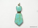 LADIES LARGE .925 STERLING SILVER & TURQUOISE PENDANT, SIGNED HOB. MEASURES APPROX. 1-1/2