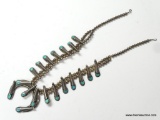 PRE 1940 SILVER NATIVE AMERICAN NAVAJO NATURAL TURQUOISE SQUASH BLOSSOM NECKLACE 30''- HAND MADE-