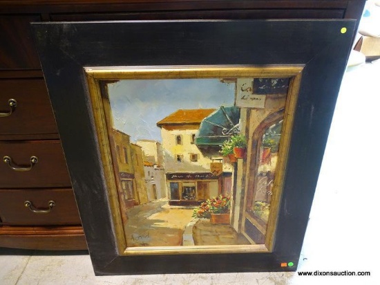 (W1) FRAMED OIL ON CANVAS OF A EUROPEAN STREET SCENE. SIGNED BY ARTIST ASTRID. HAS COA ON BACK. IN