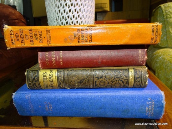 (W1) 4 VINTAGE BOOKS: 1902 EDITION OF IVANHOE. 1928 EDITION OF MYTH AND LEGENDS OF GREECE AND ROME.