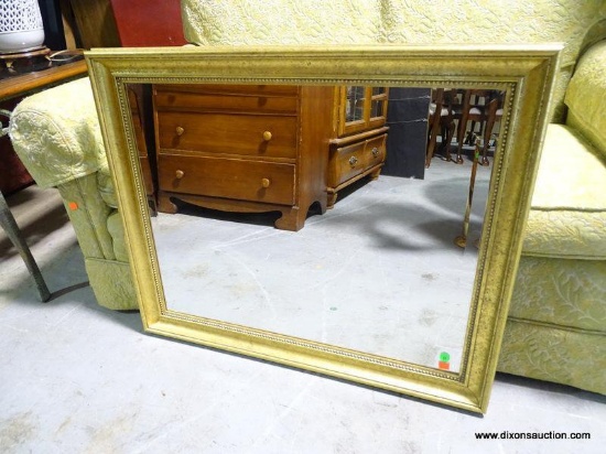 (W1) GOLD AND BEVELED GLASS MIRROR: 32.5"x26"