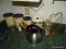 (K) CORNER LOT. INCLUDES A CANISTER SET, A SMALL KNIFE BLOCK, A HEART SHAPED CHICKEN WIRE BASKET,