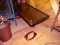(A) MAHOGANY GLASS TOP COFFEE TABLE. IS IN GOOD USED CONDITION