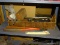 (G) VINTAGE WOOD TOOL BOX WITH TOOLS. INCLUDES SOME CHAIN, SCREW DRIVERS, PIPE WRENCHES, A VINTAGE