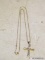 (LR) 14K YELLOW GOLD CROSS WITH DIAMONDS ON CHAIN. CHAIN IS 17'' LONG. TOTAL WEIGHT IS 2.18 DWT