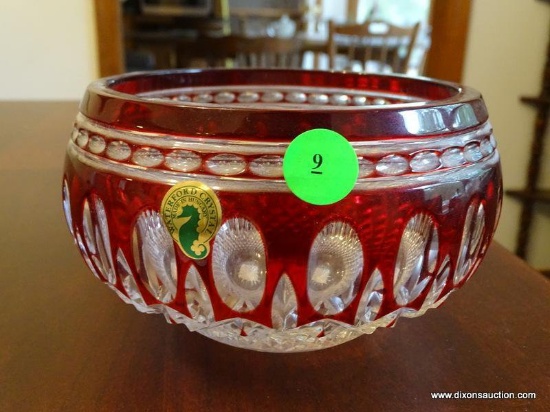 (DR) WATERFORD RUBY CUT TO CLEAR CENTER BOWL. 6''. IS IN EXCELLENT CONDITION