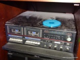 (LR) SOUNDESIGN AM/FM STEREO RECEIVER/TWIN CASSETTE DECK AND TURN TABLE. INCLUDES MATCHING SPEAKERS