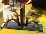 (LR) BIRDS ON BRANCHES CAST IRON BOOK ENDS 5''X5.75''