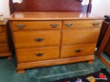 (MB) HARD ROCK MAPLE DOUBLE DRESSER WITH MIRROR 50''X17.5''X31.5'' 1 PULL NEEDS TO BE RE-ATTACHED.
