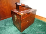 (MB) HOME MADE SHOE SHINE BOX WITH CONTENTS SUCH AS BRUSHES AND SHOE POLISH. 7''X10''X12''