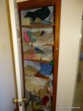(MBB) CONTENTS OF LINEN CLOSET. INCLUDES TOWELS, SHEETS, STEP STOOL, BLANKETS, ETC.