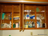 (HALL) 2 CABINETS THAT CONTAINS AN IRON, SOME CLOTHES PINS, SOME CLEANING CHEMICALS, OLD ENGLISH,
