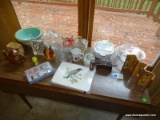 (DR) TABLE TOP LOT (TOP OF #7). MISC LOT THAT INCLUDES A LARGE BLUE AND WHITE MIXING BOWL, A HOMER