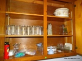 (K) CABINET 5. INCLUDES A RIVAL CROCK POT, A GRATER, SOME VINTAGE DRINKING GLASSES, ICE CREAM SUNDAY
