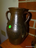 (LR) STONEWARE 2 HANDLED JUG 10.75'' TALL. IS IN VERY GOOD CONDITION