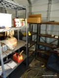 (S) CONTENTS OF 3 SHELVING UNITS. INCLUDES CANDLES, A MAGNET, 6 AMP BATTERY CHARGER, A METAL GAS