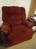 (LR) LAZY BOY STYLE OVER STUFFED ROCKER/RECLINER. IS IN GOOD OVERALL CONDITION 44''X44''X40''