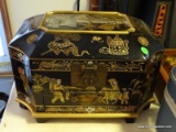 (LR) CHINOISERIE JEWELRY BOX FILLED WITH ESTATE JEWELRY. 15''X12''X8'' CONTENTS INCLUDE A NATIVE