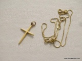 (LR) 14K YELLOW GOLD CROSS AND NECKLACE TOTAL WEIGHT IS 1.28 DWT.