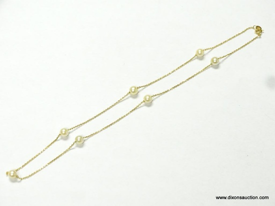 LADIES 14K YELLOW GOLD 6MM PEARL 17" NECKLACE, 4.2 GRAMS.