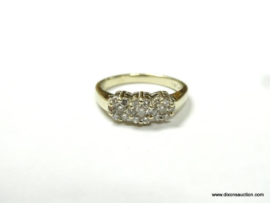 LADIES 14K YELLOW GOLD 1/3 CT. PAST, PRESENT & FUTURE RING, SIZE 6, 3.6 GRAMS.