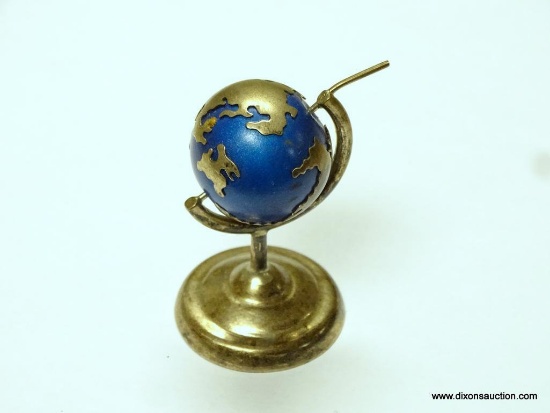 .925 STERLING SILVER GLOBE ON STAND, MARKED ITALY. 2-1/2" BY 1/4", 49.0 GRAMS.