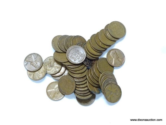 50 LINCOLN CENTS, WHEATS, INCLUDING PARTIAL 1955 DOUBLE DIE.