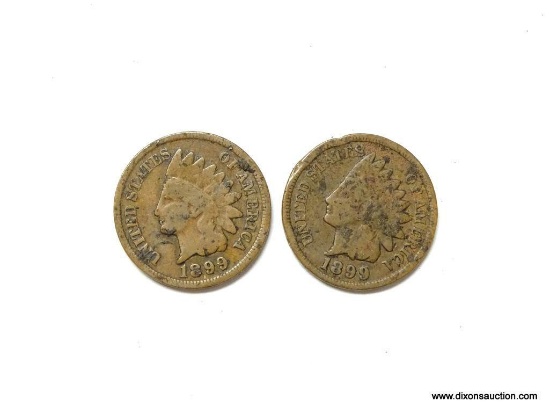 (2) 1899 INDIAN CENTS.