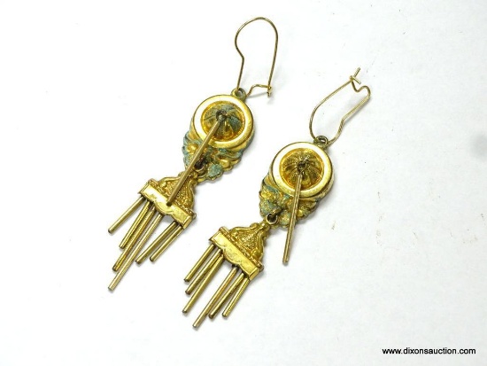 LADIES 1/20 14K YELLOW GOLD VICTORIAN EARRINGS, 2".