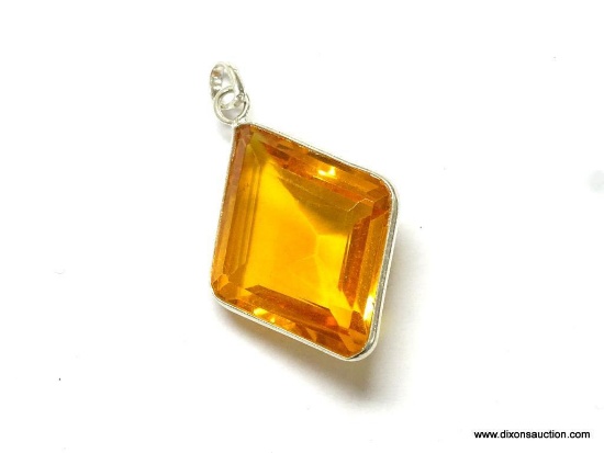 UNISEX .925 STERLING SILVER 63.30 CT. CITRINE PENDANT, 40 BY 28 BY 12MM.