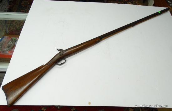 (SC) PERCUSSION CAP RIFLE. 56" LONG. .69 CAL. EXPOSED RAMROD. CUT DOWN FOREARM STOCK. NO