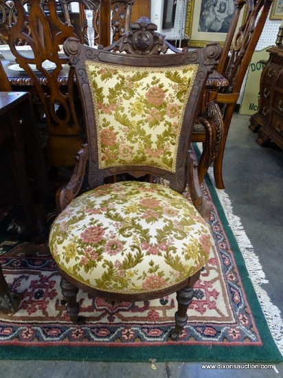 (A1) VICTORIAN WALNUT LADIES HIP REST CHAIR FROM THE SAME RIVERFRONT ESTATE HOME AS LOT #7. THIS