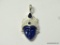 .925 STERLING SILVER 2 1/4'' SPECTACULAR CARVED LAPIS GODDESS FACE WITH FACETED BLUE SAPPHIRE QUARTZ