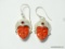 .925 STERLING SILVER 1.90'' UNIQUE CARVED CORAL GODDESS FACE WITH GARNET ACCENT EARRINGS (RETAIL